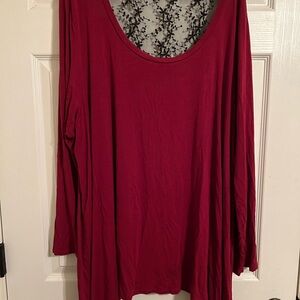 Torrid Red Long Sleeve Top with Lace Inlay Size 5